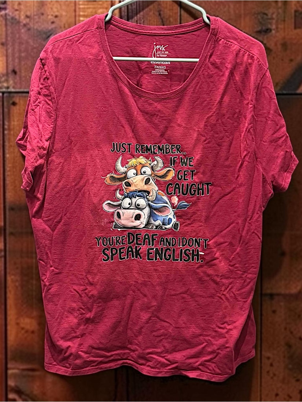 Hand Crafted Women's Short Sleeve Tee - maroon Graphic Cow Print 3X
